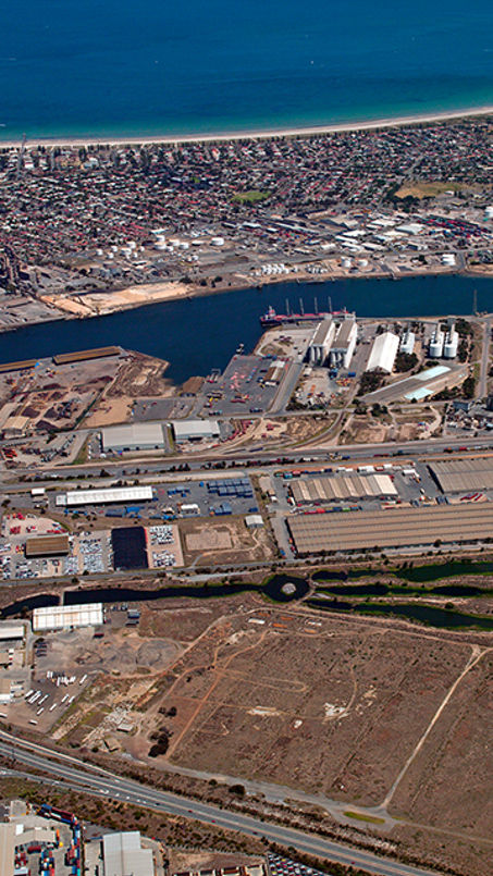 Aerial image of industrial estate showing proximity to the coastline
