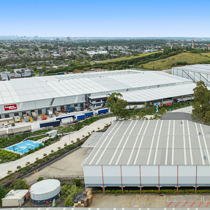 Aerial image showing four standalone warehouses within industrial estate at 1 Foundation Place 