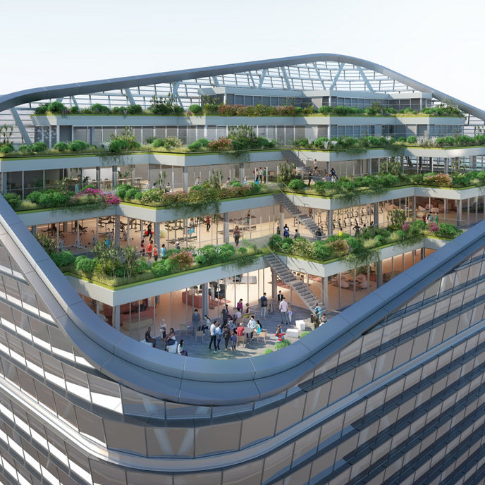 Artist impression of the rooftop terrace at Atlassian Central 