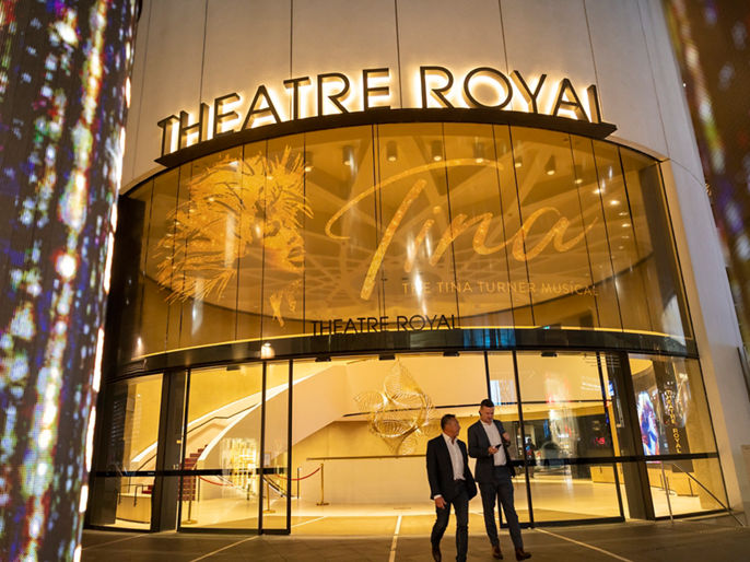 External image of 25 Martin Place Theatre Royal entrance at night showing The Tina Turner Musical 