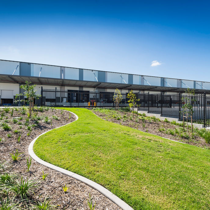 Exterior image of Drive Industrial Estate with landscaped surroundings and warehouses