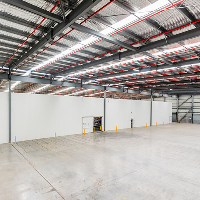 Wide angle interior image of 42 Manton Street warehouse facilities loading bays and pallet racks