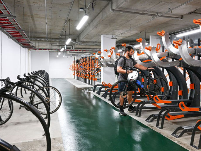 Interior image of male using 123 Albert Street end of trip bike storage facilities