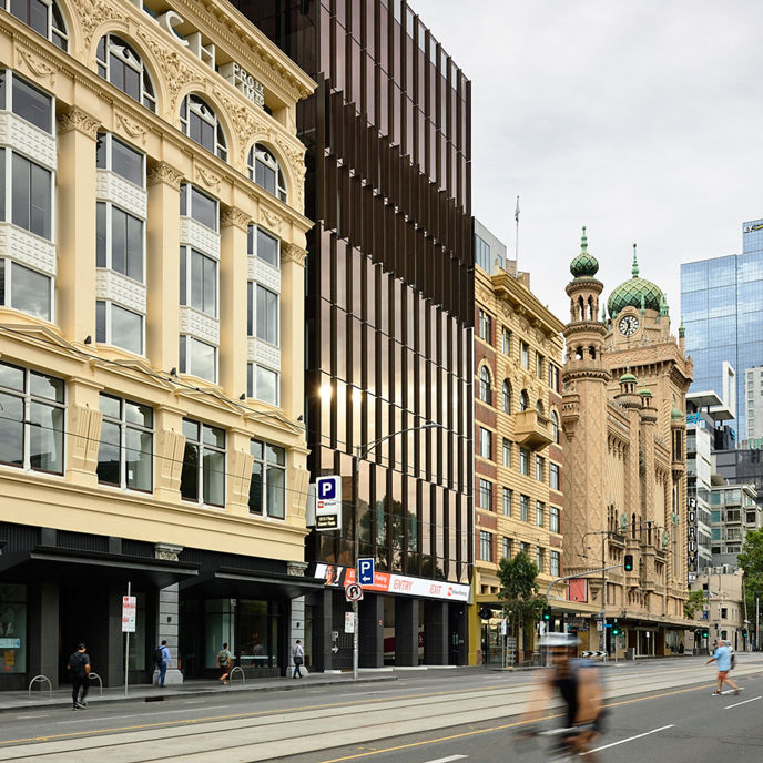 External building image looking down Flinders Street 