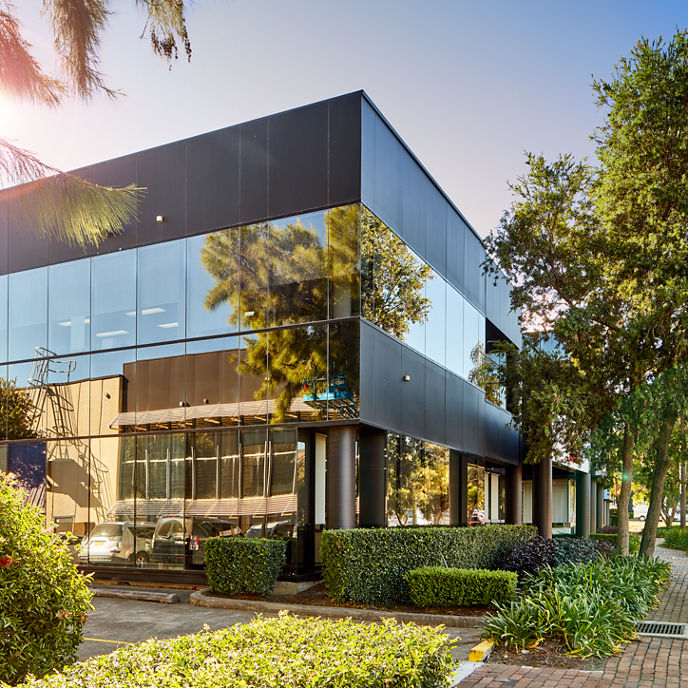 Exterior image of Centrewest Industrial Estate office space and landscaping