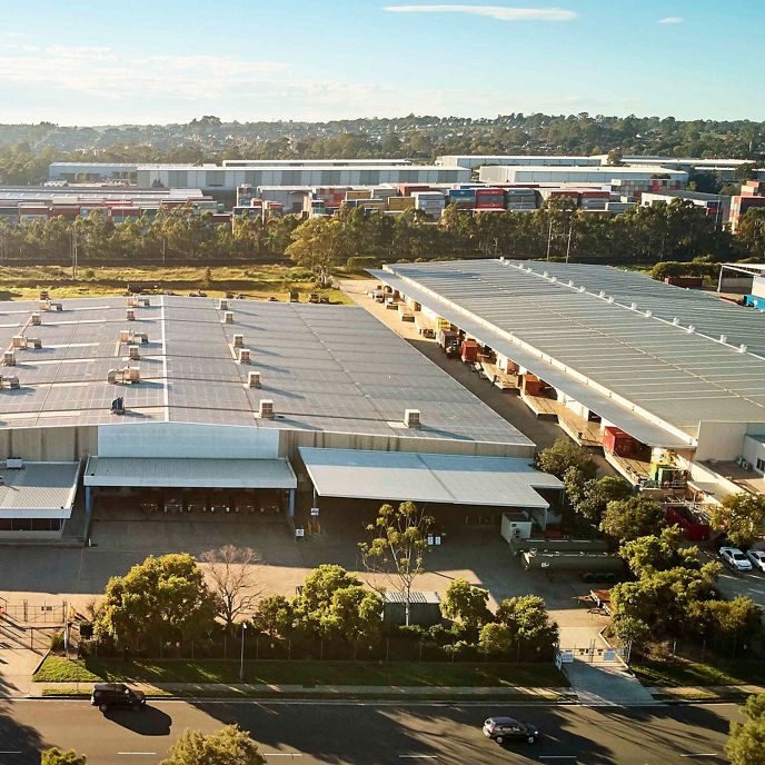 Aerial image of 46 Airds Road industrial facility warehouse within surroundings