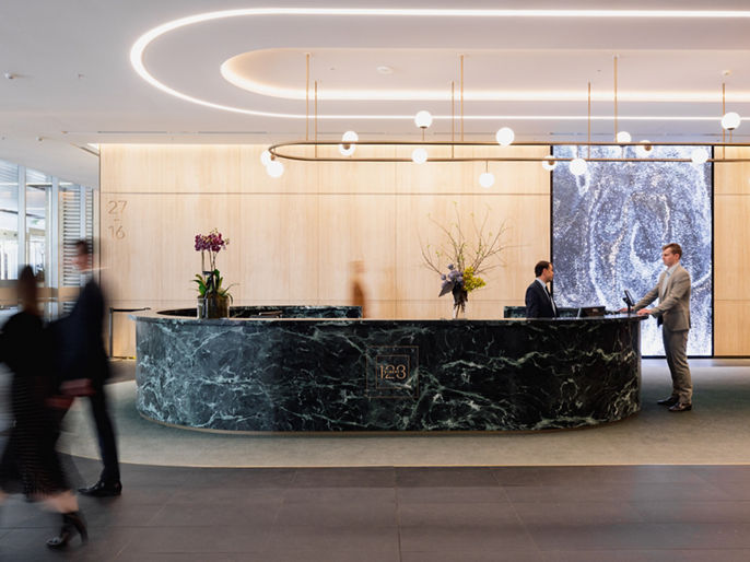 Interior image of 123 Albert lobby entrance 