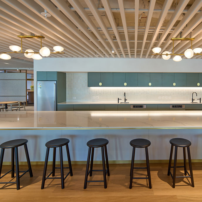 Image of kitchen and breakout in workspace at 180 Lonsdale Street