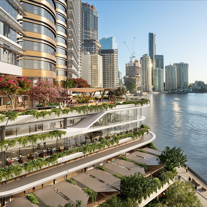 Waterfront Brisbane with a view of the river 