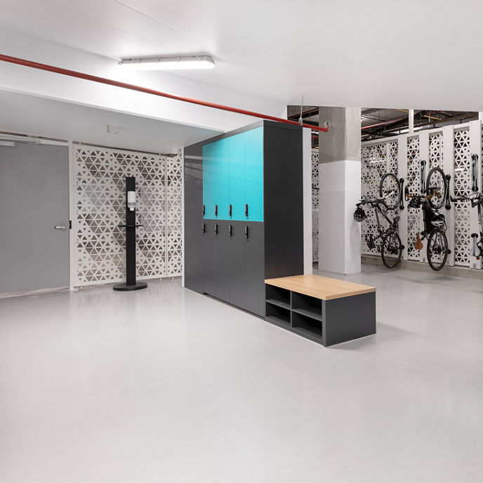 Image of lockers and bike storage in end-of-trip facilities