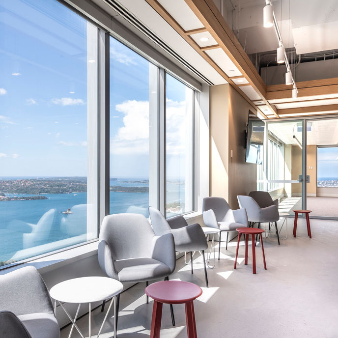 Interior image of One Farrer office tenancy with expansive views of Sydney Harbour