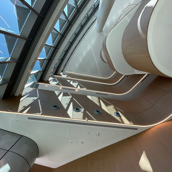 Looking up through the floors within the Australian Bragg Centre 
