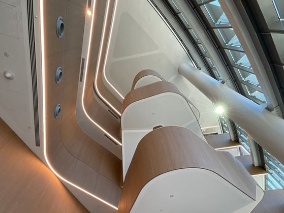 Interior image of the Australian Bragg Centre, looking up through the floors 