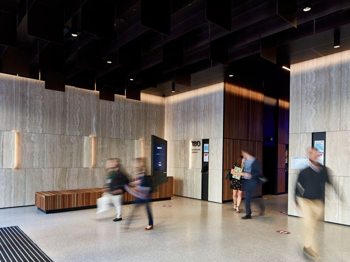 Image of people walking through lobby at 180 Flinders Street 