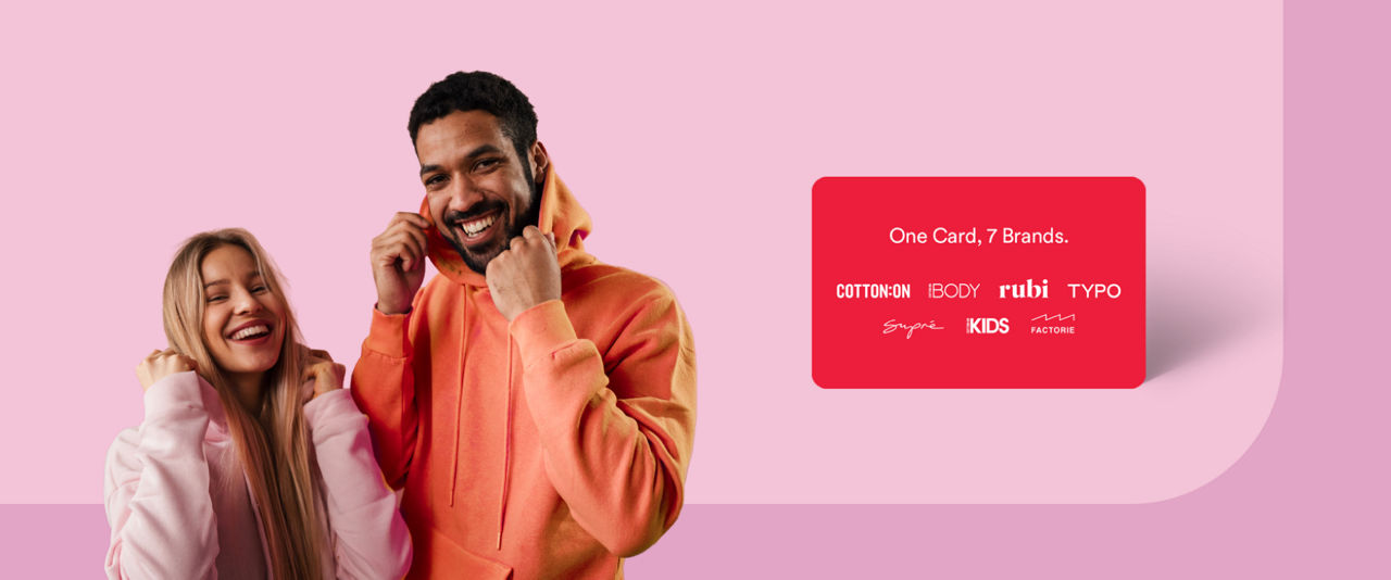 Everyday Gifting a couple and Cotton On member card on a pink background