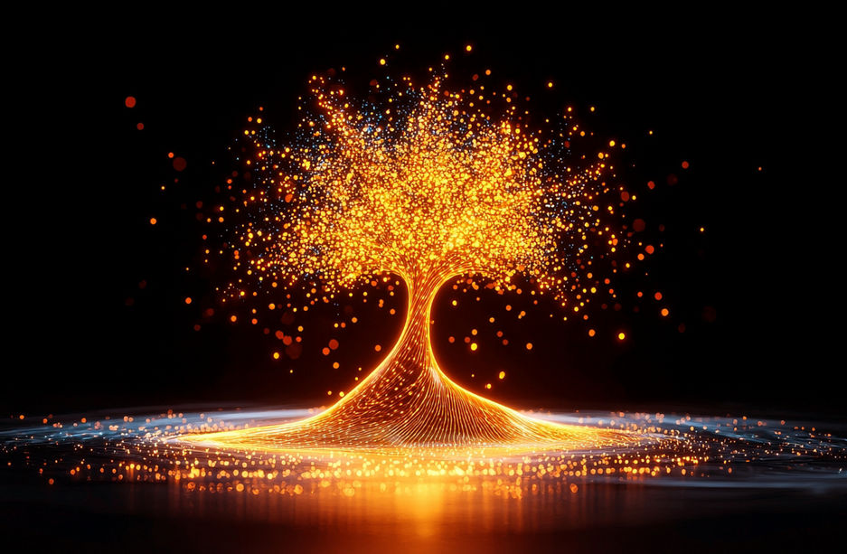 Witness the agentic evolution of AI depicted as a luminous tree symbolizing growth in a digital cosmos.
