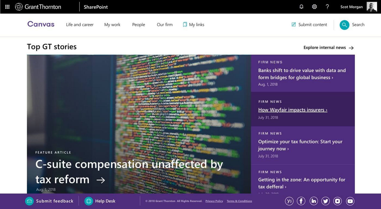 Grant Thornton's desktop intranet interface