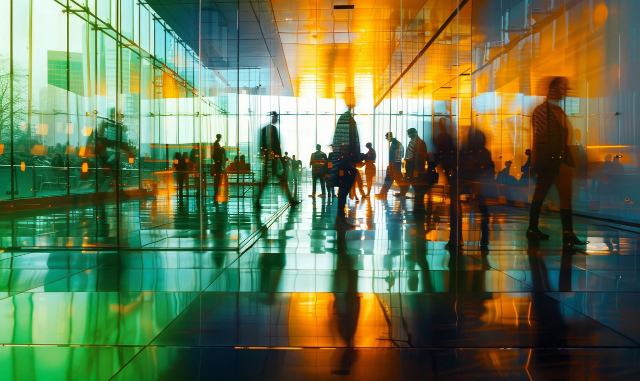 Blurred business people meeting in modern office building conference room