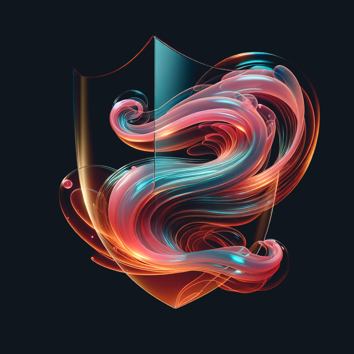 Abstract shield with swirling neon energy waves