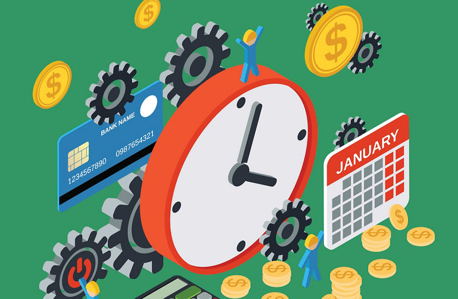 Time is money, time management, business planning vector concept