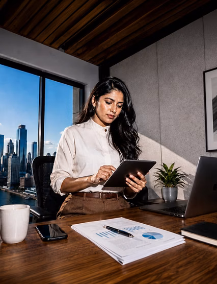 Businesswoman using digital tablet in city office