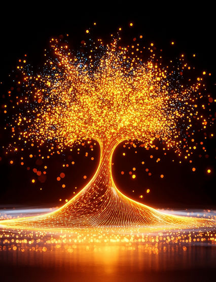 Witness the agentic evolution of AI depicted as a luminous tree symbolizing growth in a digital cosmos.