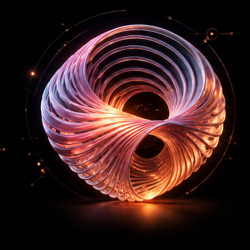Glowing toroid with futuristic light trails feels high-tech