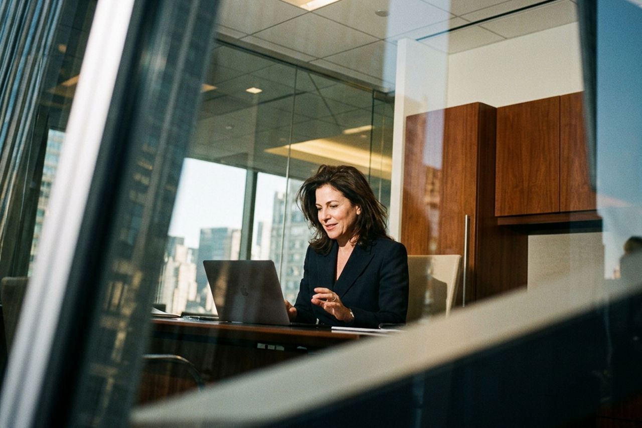 Businesswoman working on laptop in office