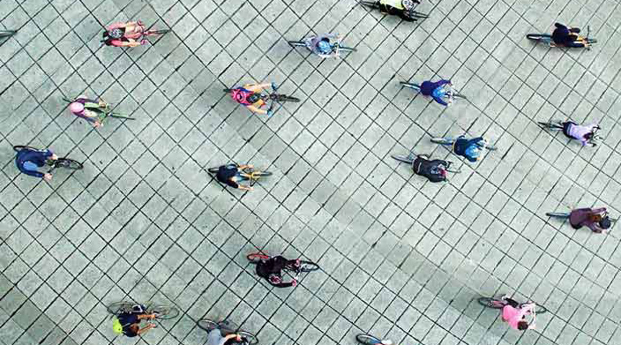 birds eye view of people walking