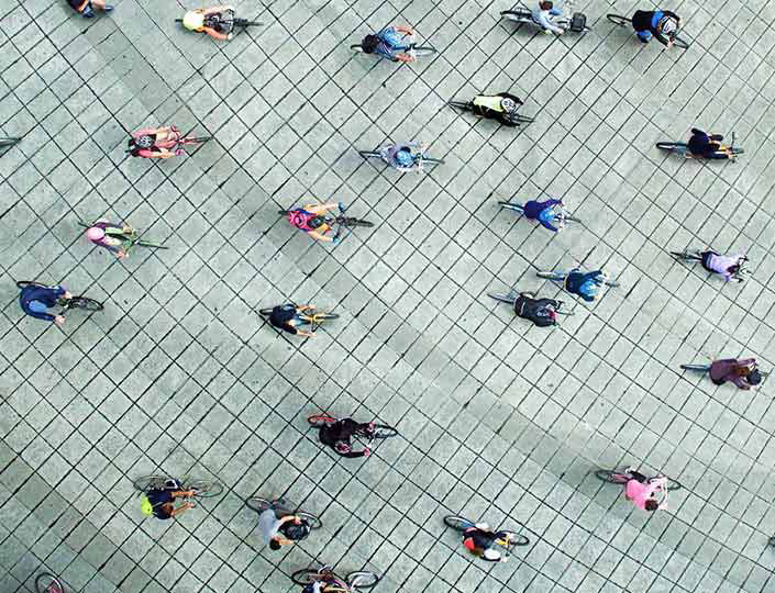birds eye view of people walking