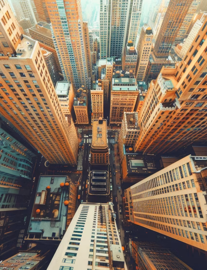 High Resolution Image of Office Building Top View in Retro Style Colors of Manhattan Buildings