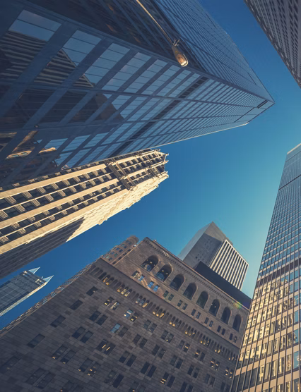 Office building top view background in retro style colors. Manhattan buildings of New York City center - Wall street