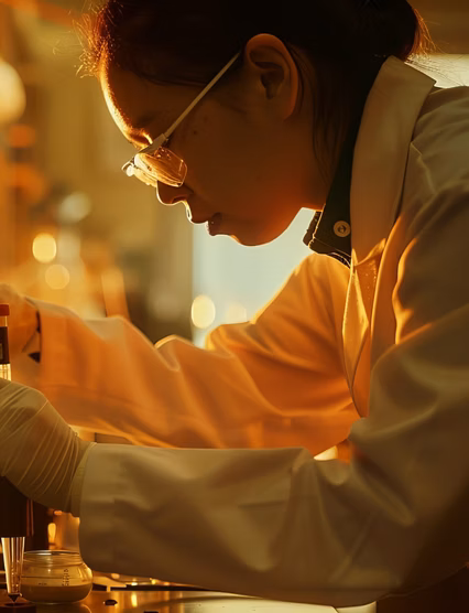 A photograph of a scientist conducting an experiment with a spectrometer with a lab background during the afternoon with warm lighting and shot with an 85mm lens, close-up shot, shot with a Sony A7R III, using a Sony FE 85mm f/1.4 GM lens, scientific style, realistic photo --no logo,brand --ar 16:9 Job ID: 7df03b2a-ea75-4f1c-8d3a-be3fd861b018