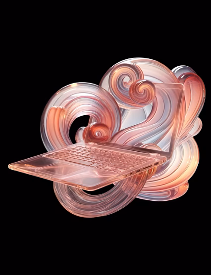 Abstract glass laptop with swirling cloud
