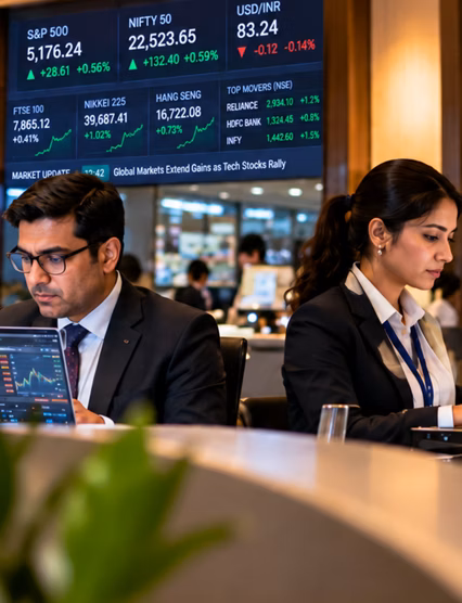 Financial analysts working in modern trading floor