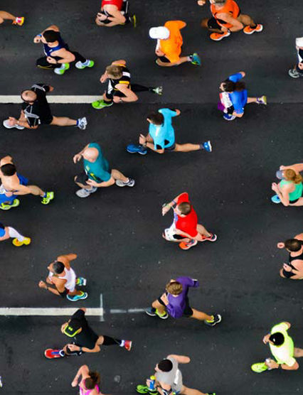 Overhead view of people running
