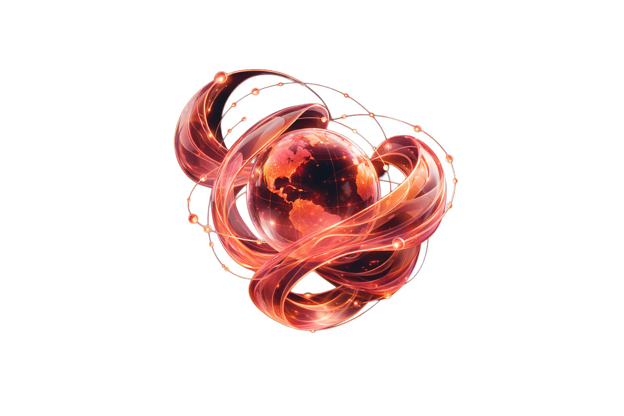 Glowing digital globe with swirling energy trails