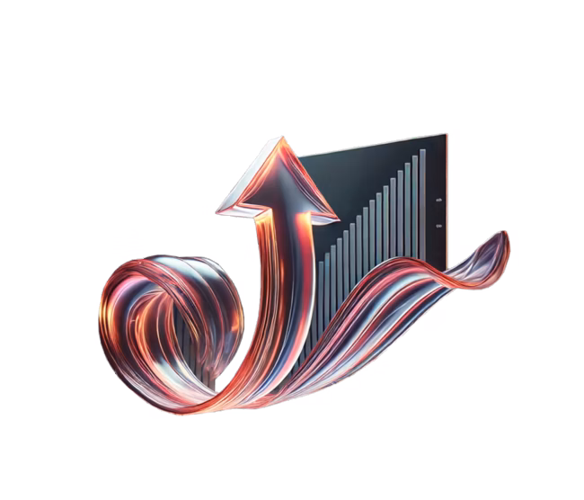 metallic arrow curves upward symbolizing growth and progress