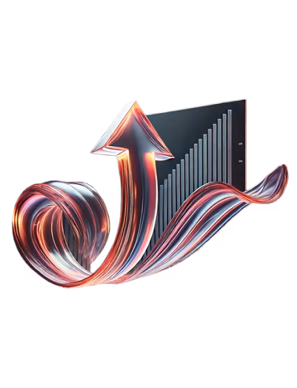 metallic arrow curves upward symbolizing growth and progress