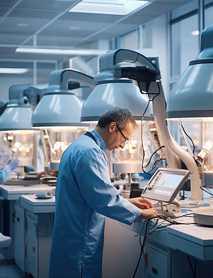 Cutting-edge technology drives a collaborative research effort in a state-of-the-art laboratory, focused on healthcare and innovation.