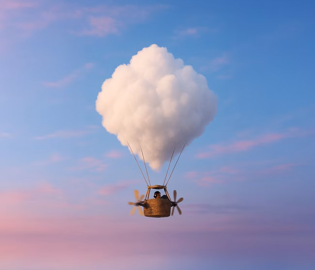 Hot air balloon made of clouds