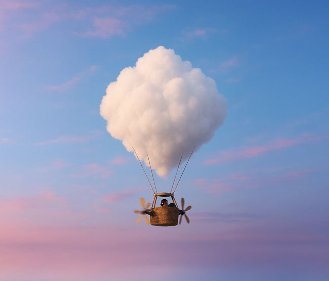 Hot air balloon made of clouds
