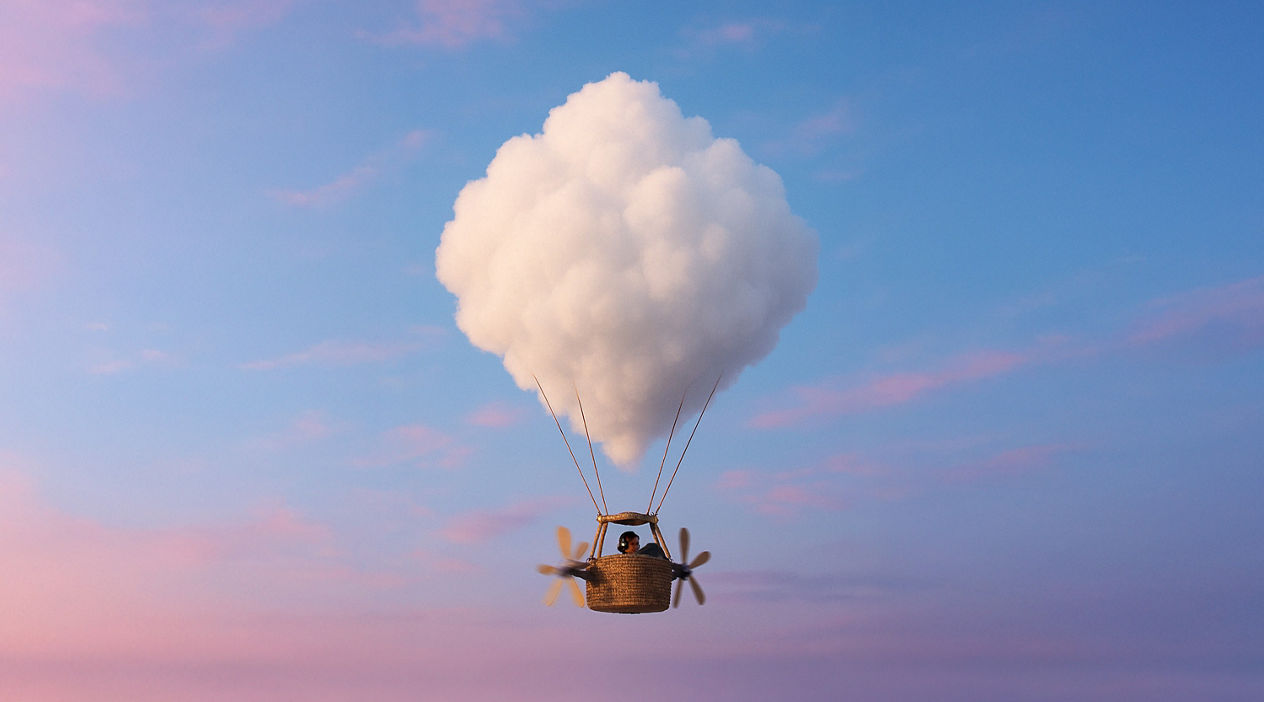 hot air baloon made of clouds
