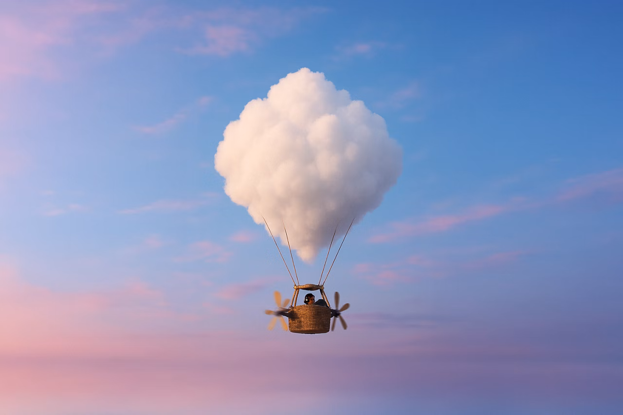 hot air balloon made of clouds