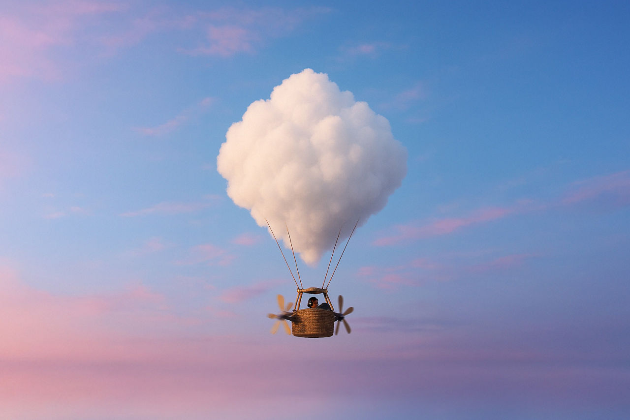 hot air balloon made of clouds
