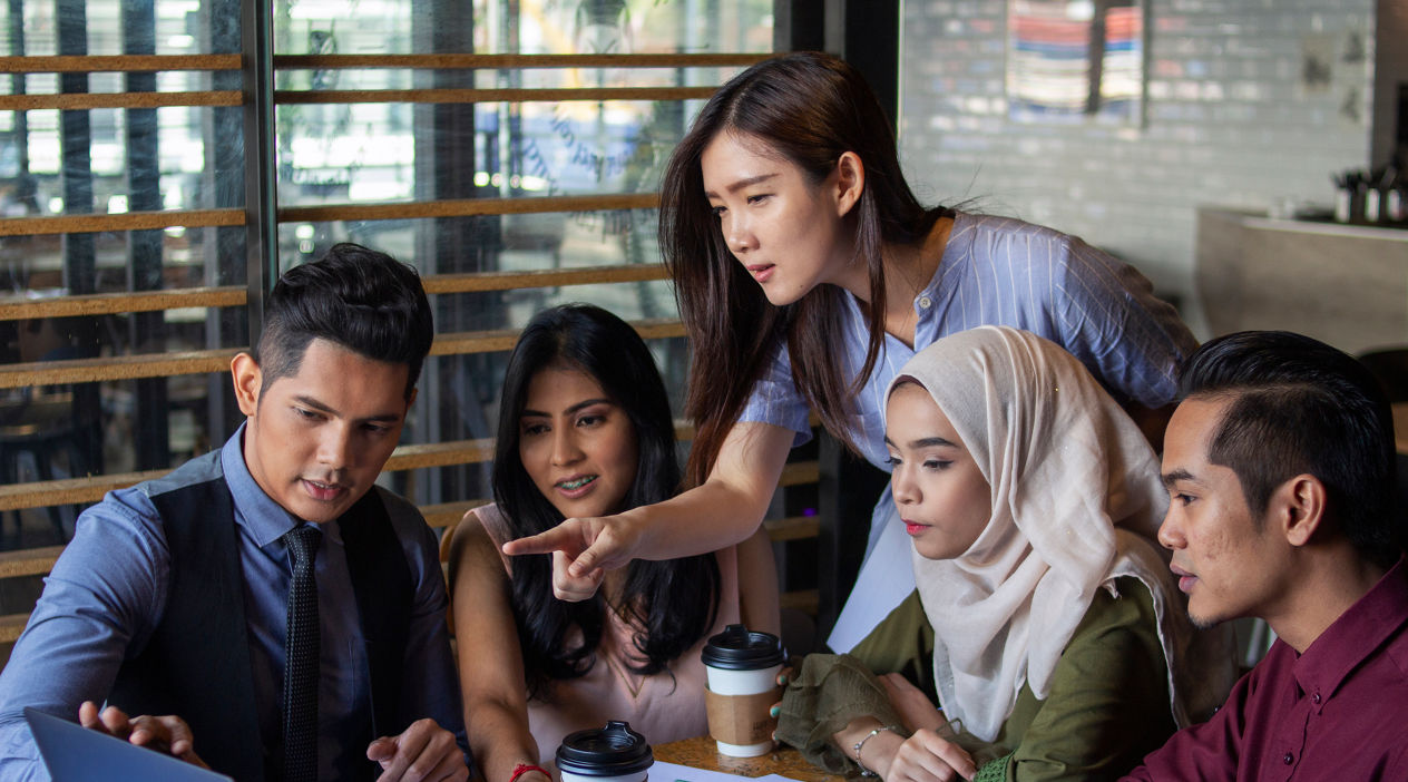 malaysia, multi racial, hijabm coworking, cafe, business team, meeting, working