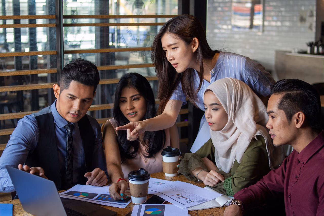 malaysia, multi racial, hijabm coworking, cafe, business team, meeting, working