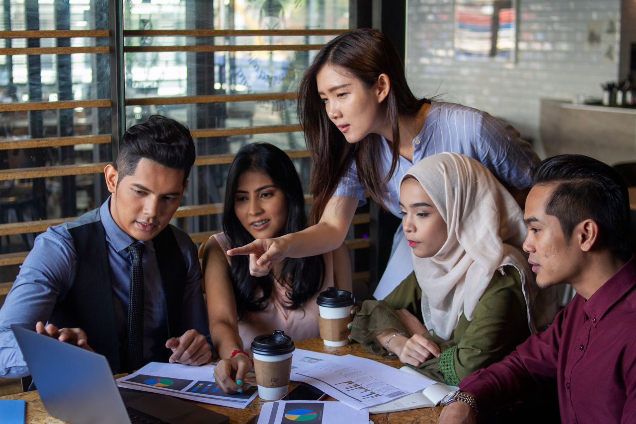 malaysia, multi racial, hijabm coworking, cafe, business team, meeting, working