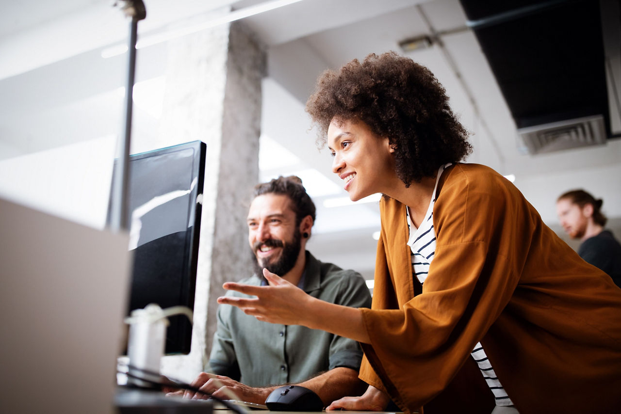 Programmer people working in a software developing company