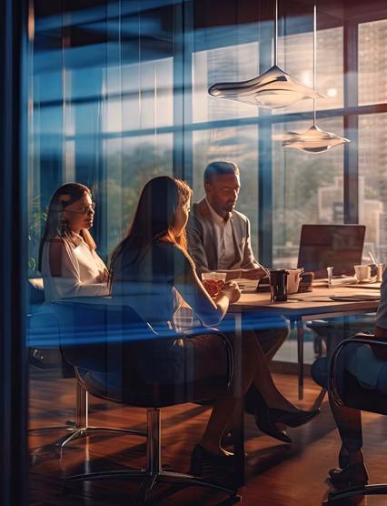 business formal meeting conference discussion with coworker shareholder or client concentrate private ideas data report analysis businesspeople working find solution together in office,ai generate